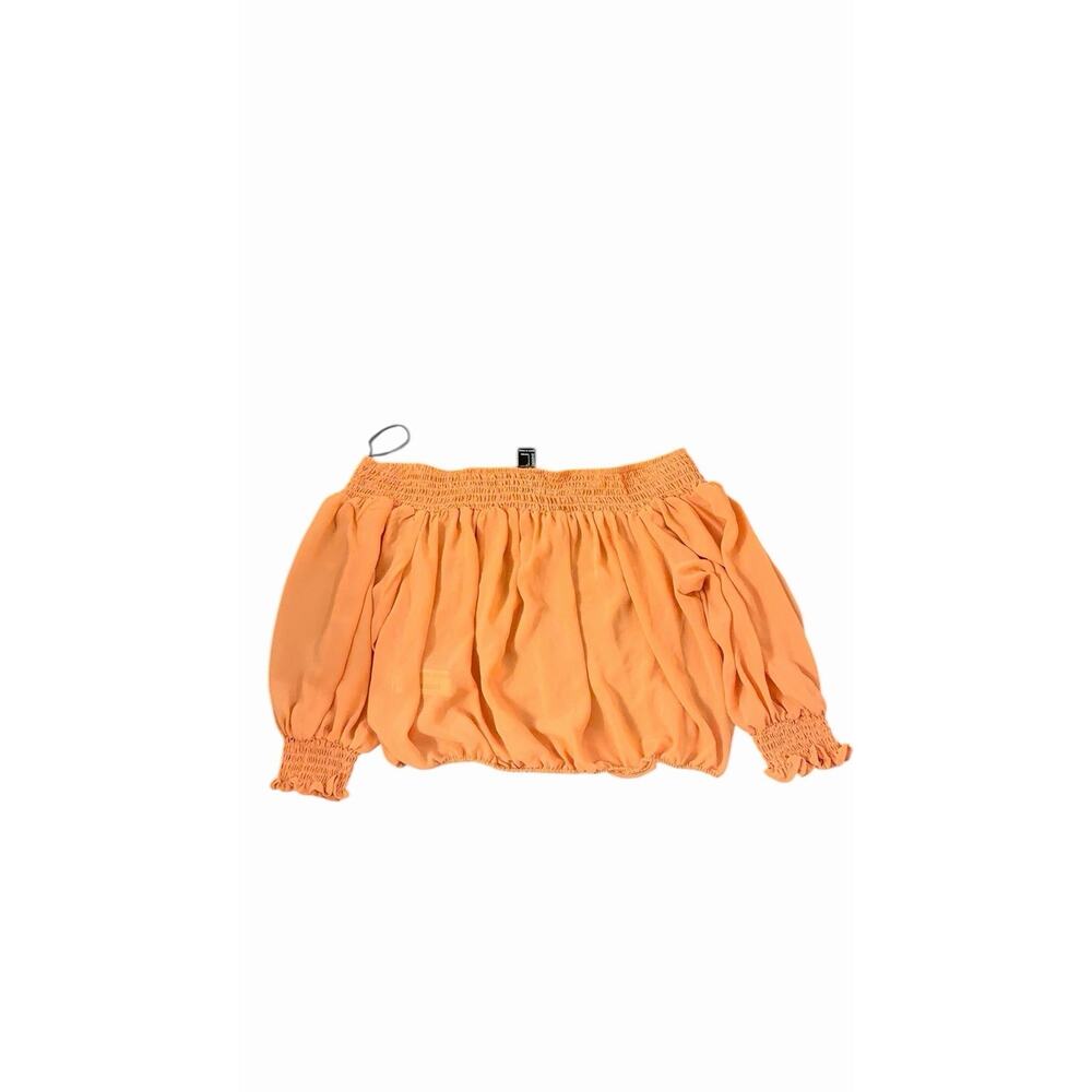Forever 21 Orange Off-the-Shoulder Cropped Blouse Long Sleeve Sheer Y2K style